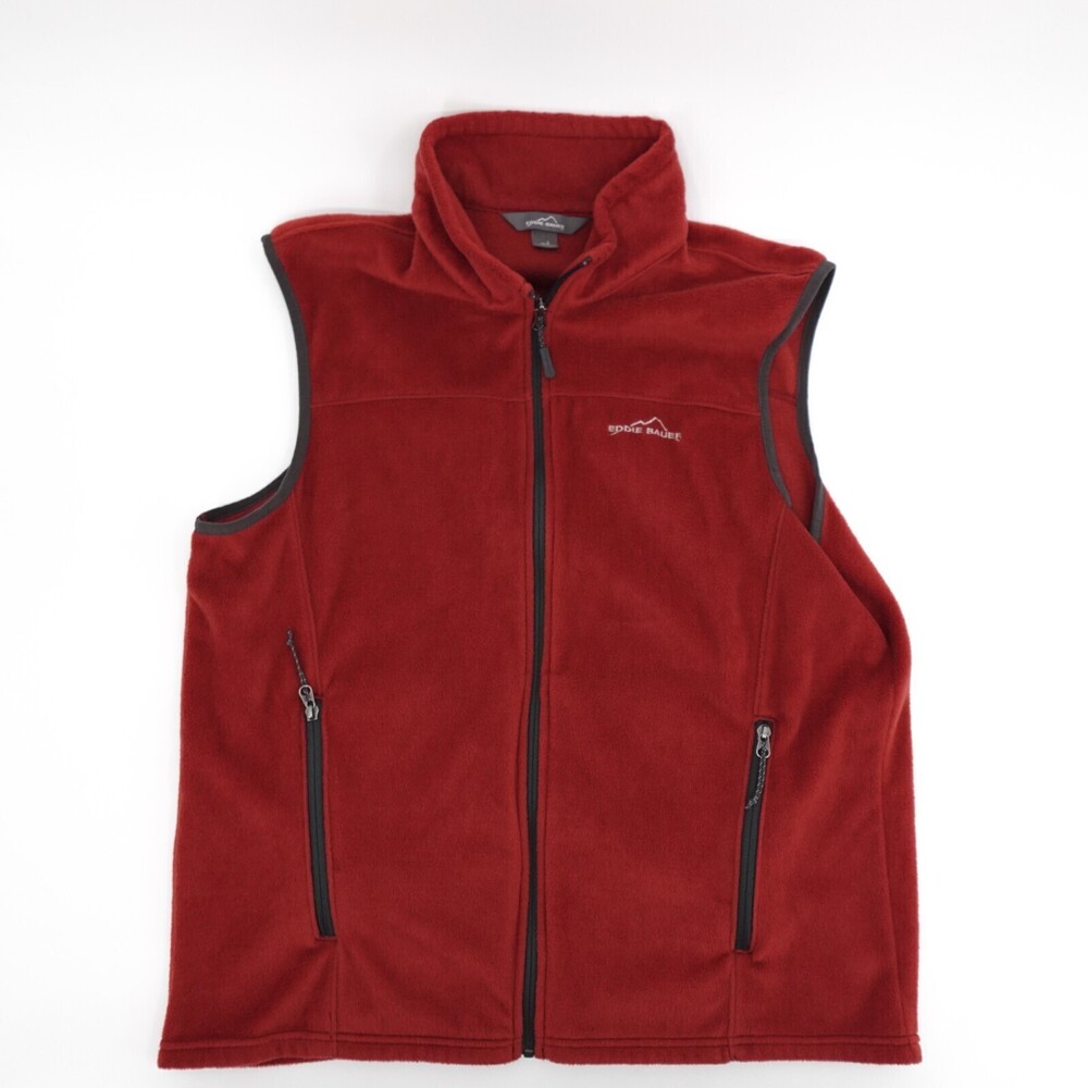 Eddie Bauer Vest Men Large Rust Orange Fleece Sleeveless Full Zip Mock neck